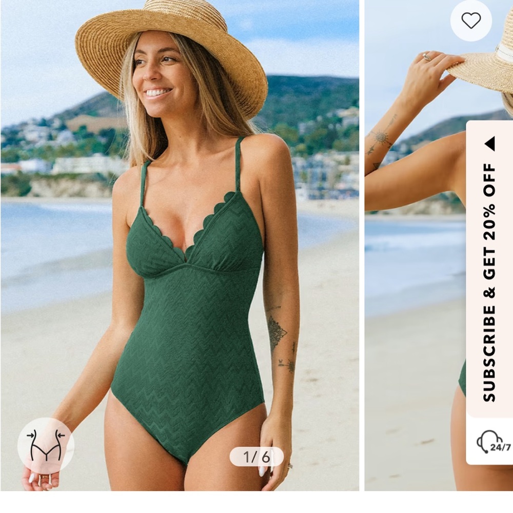 Green Scalloped One-Piece Swimsuit